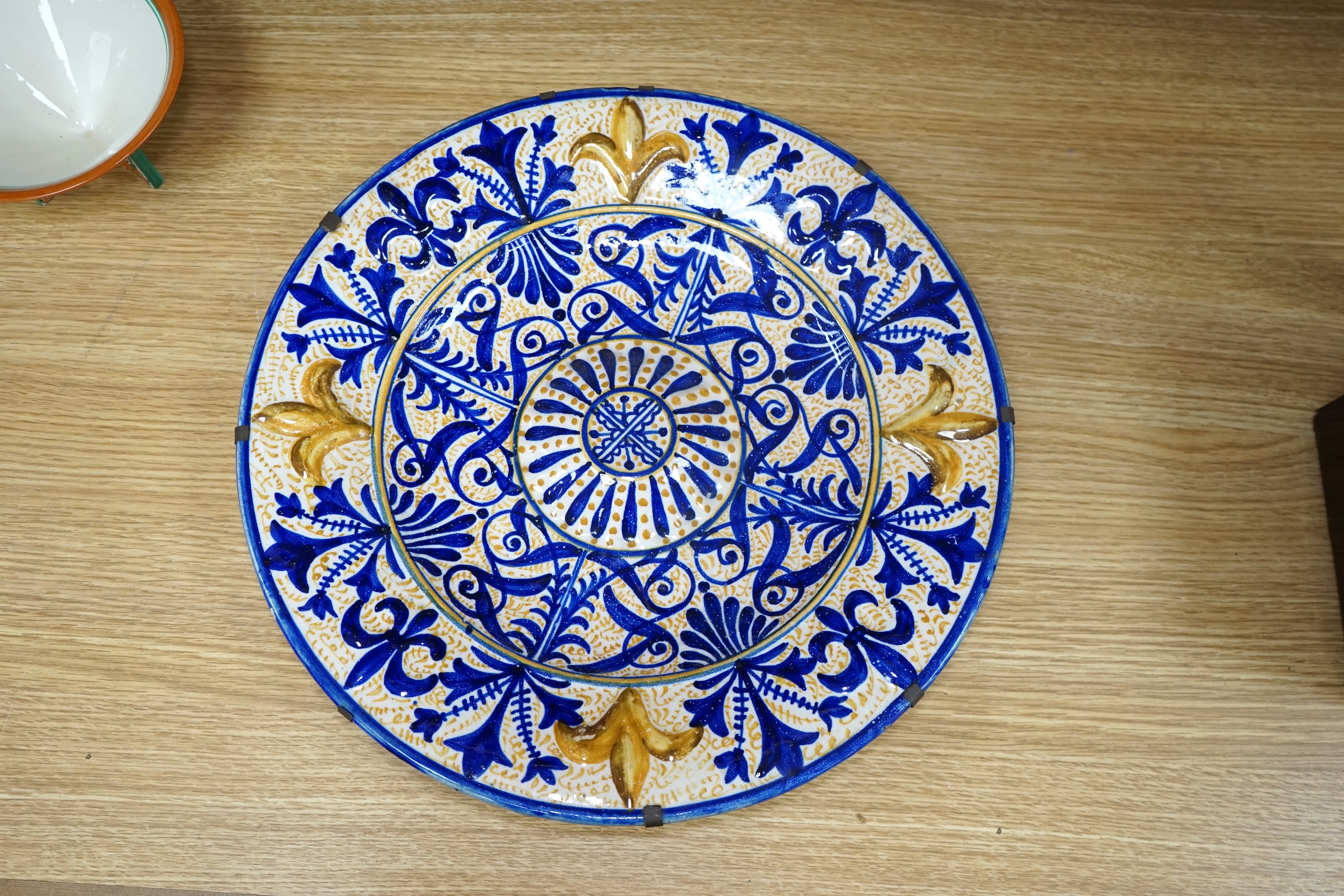 A Hispano-Moresque style maiolica dish, 37cm. Condition - good